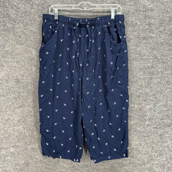 Gloria Vanderbilt Pajama Pants Women L Large Blue Anchor Print Cotton Drawstring - Picture 1 of 8